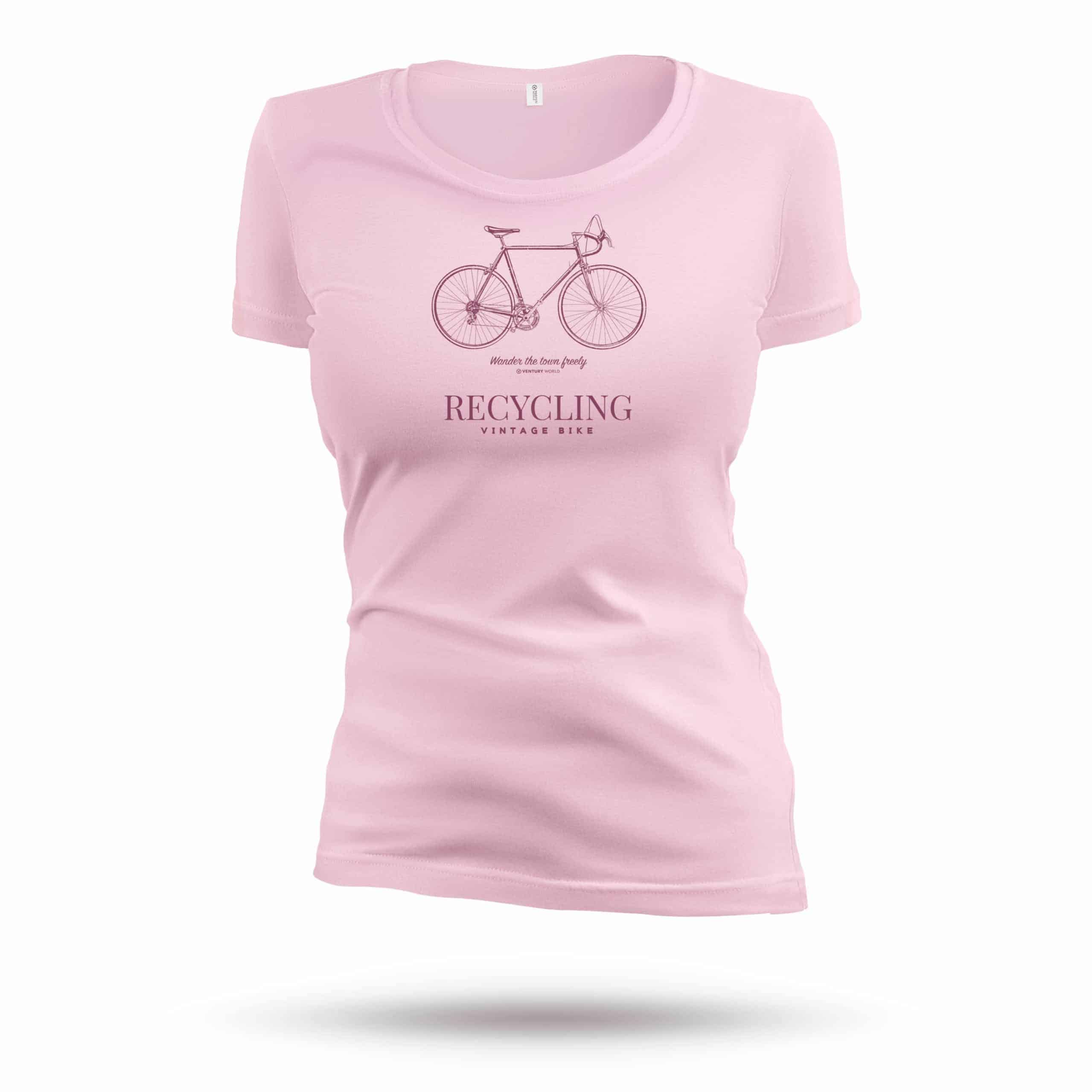 T-shirt-cycling - Vintage race Bike - Wander the town freely - Ventury World - Collection live freely femme 100% naturel coupe ajustée grand col rond.