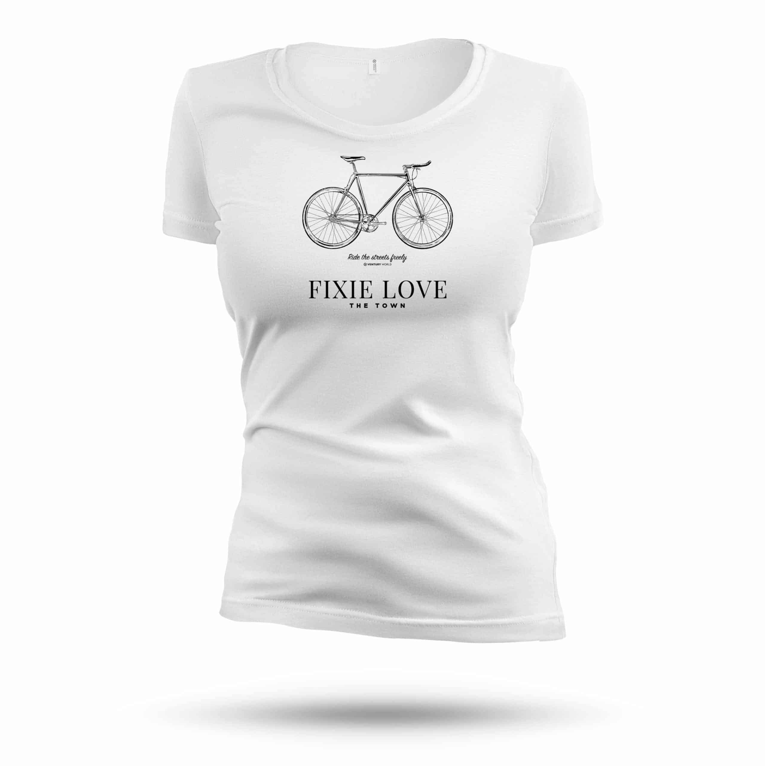 T-shirt cycling femme - Fixie Bike femme - Ride the streets freely - collection tee shirt Live freely 100% Naturel coupe ajustée grand col rond .