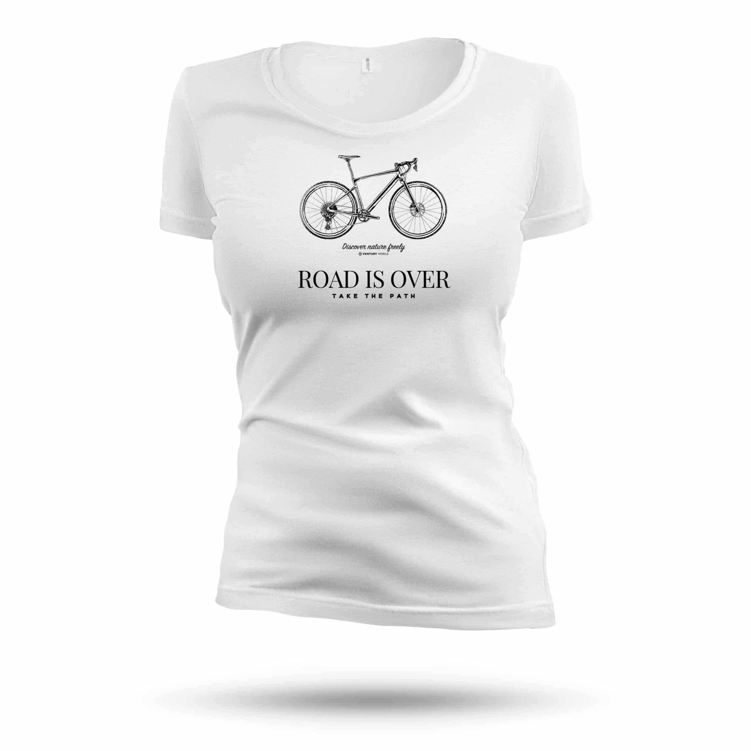 T-shirt cycling femme - Gravel Bike - Ride on all paths freely - T-shirt femme 100 % naturel pour femme de grande qualité - taille ajustée grand col rond.