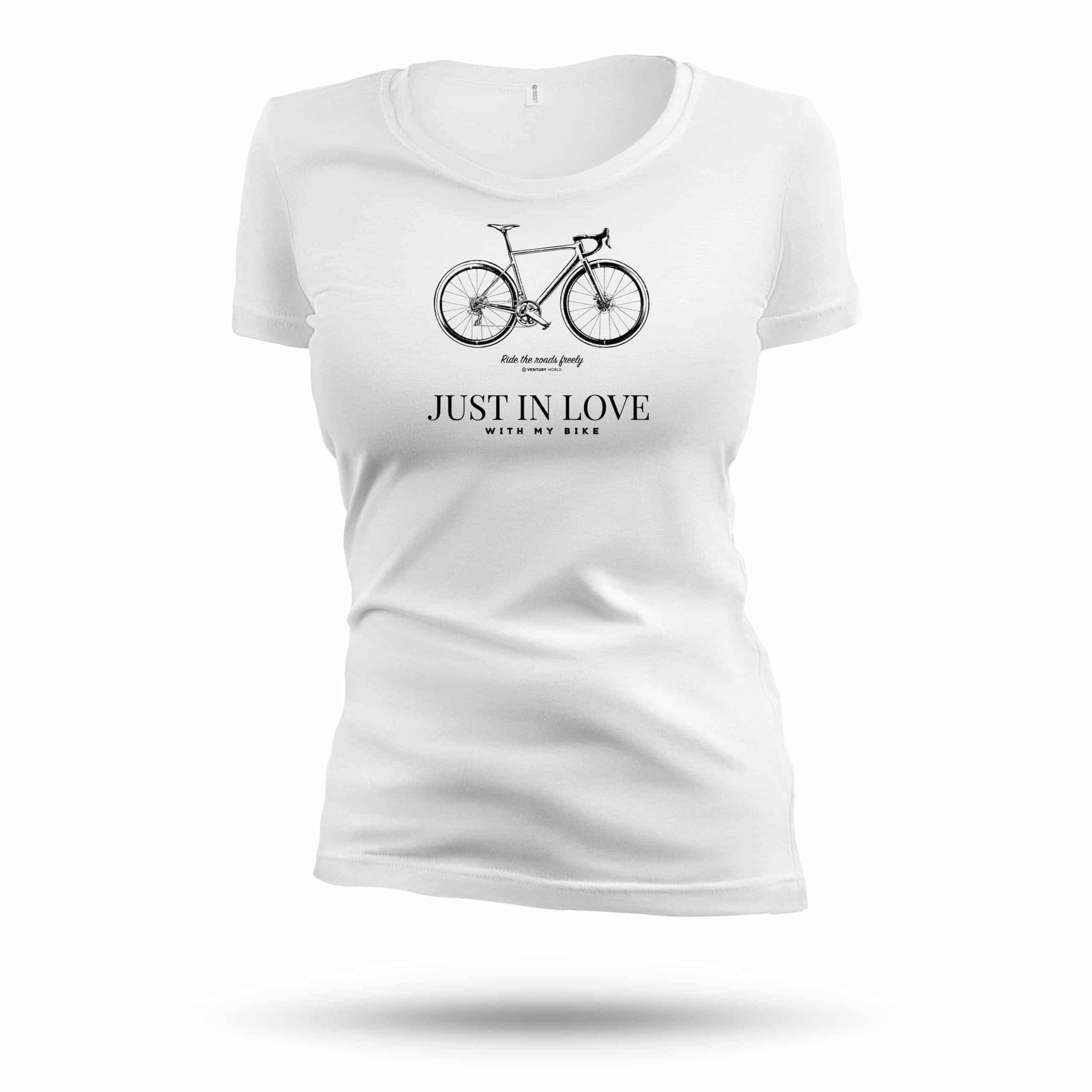 T-shirt cycling femme - Race Bike - Ride the roads freely - collection Live Freely femme 100% Naturel de grande qualité - taille ajusté grand col rond .